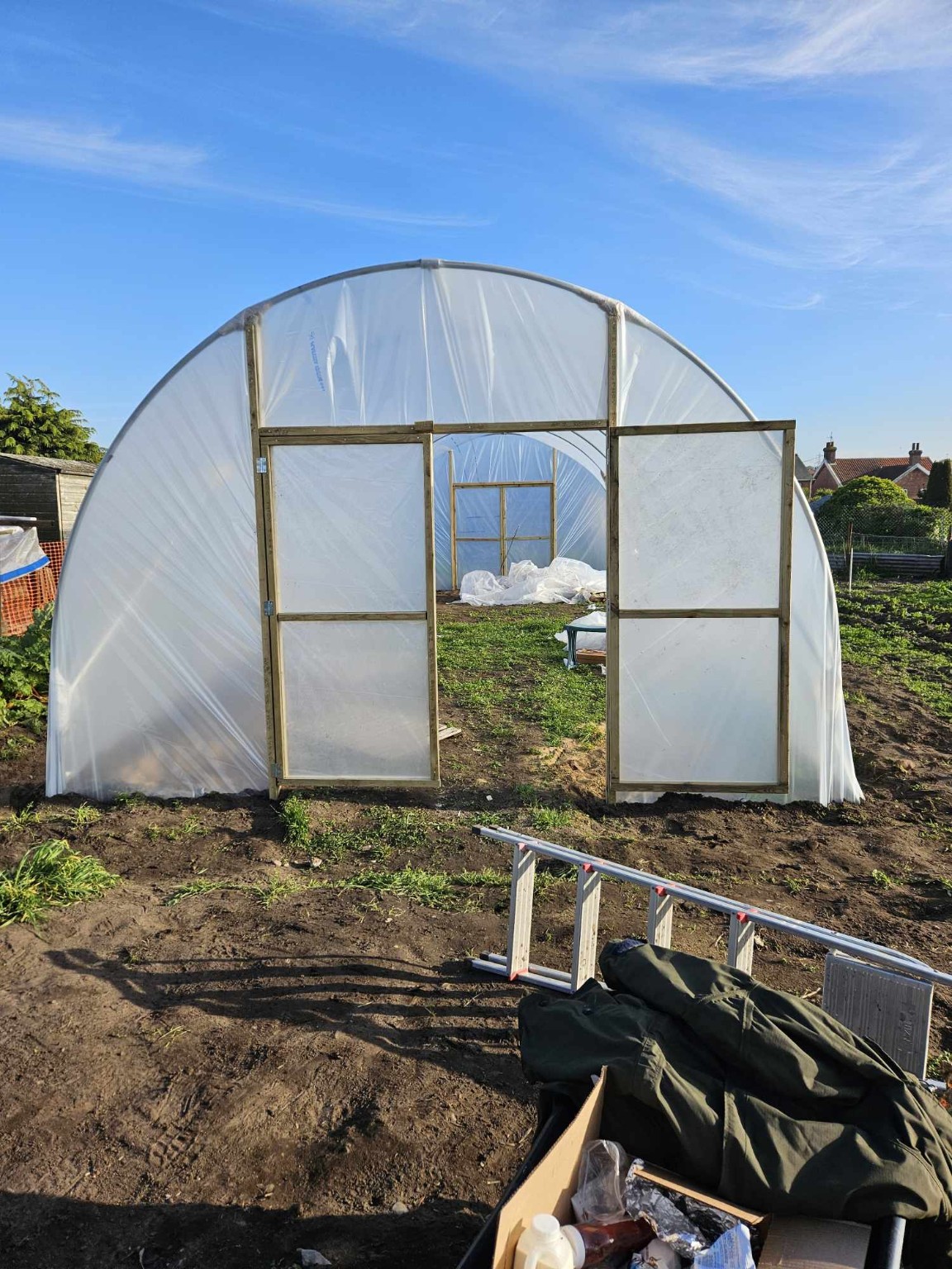 The covered polytunnel at The Leiston Land Army community allotment