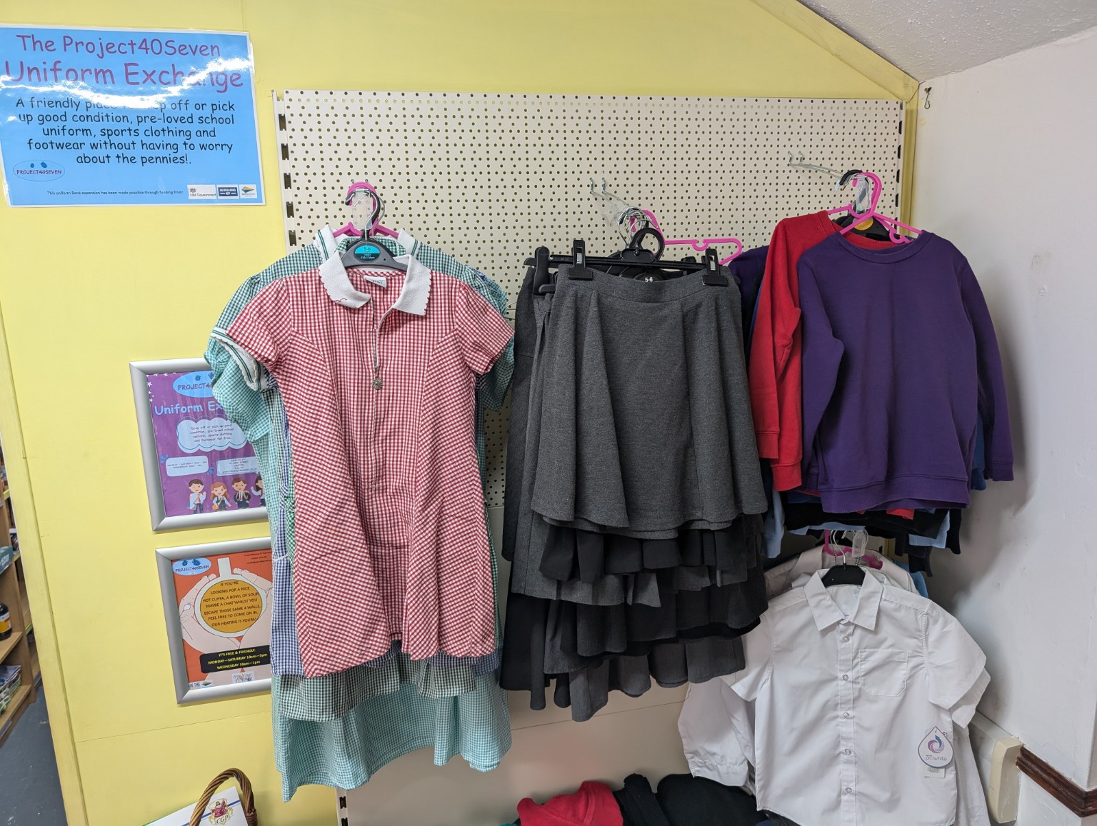 School shirts and trousers displayed at the Uniform Exchange