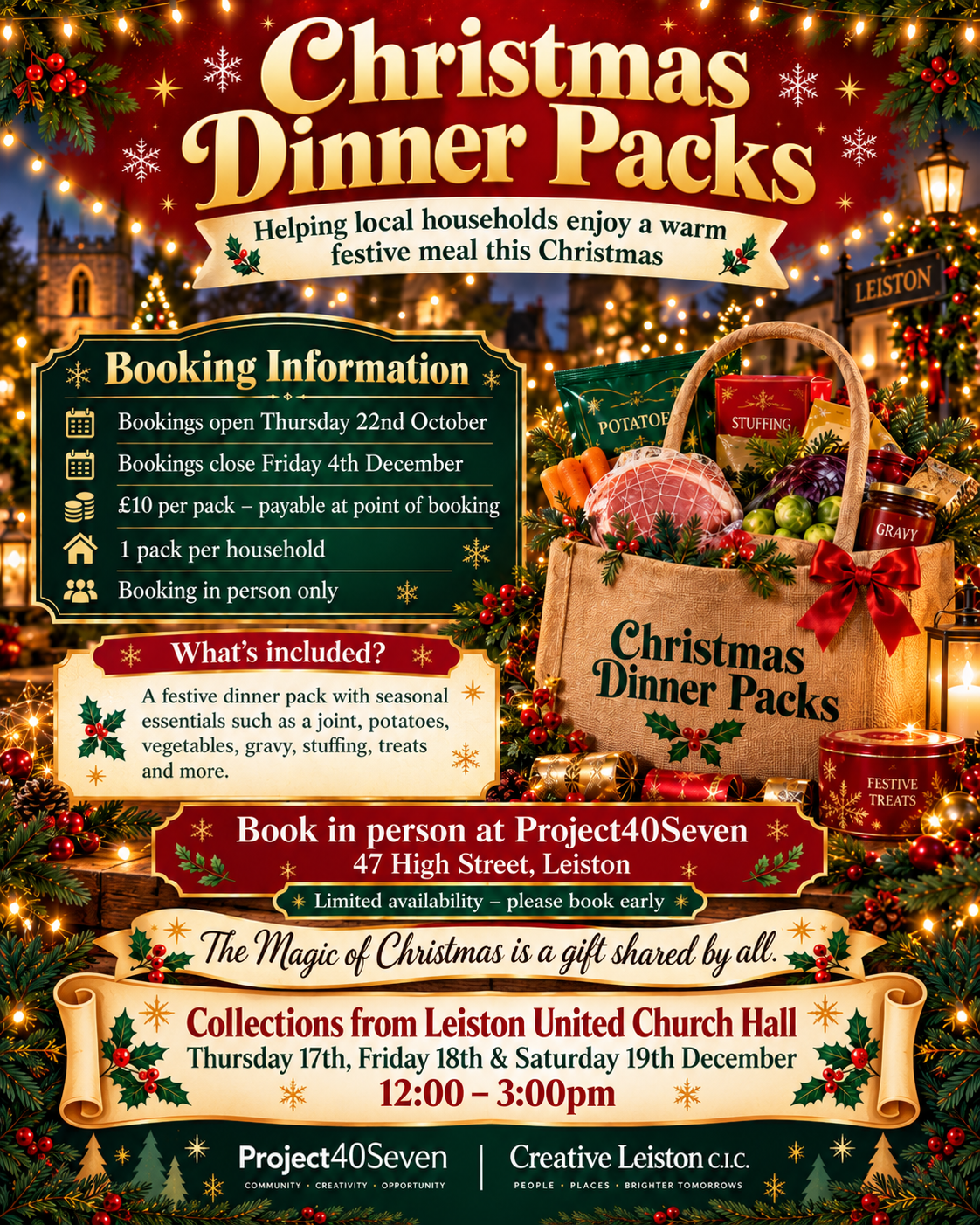 Christmas dinner packs: booking and collection information